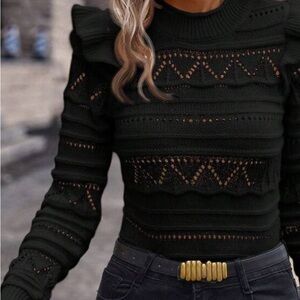 Ruffle hem crochet pullover sweater